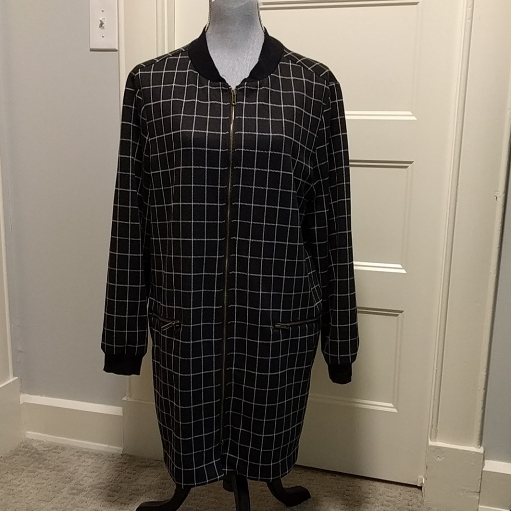 Chelsea & Theodore checked plaid jacket black and white XL